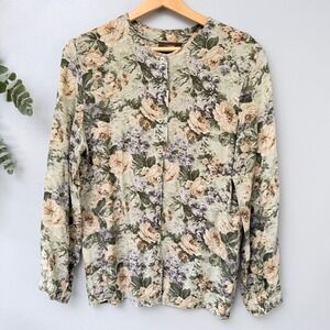 Ten Yards Blouse Cottagecore Floral Print Long Sleeve Button Front Made In Italy